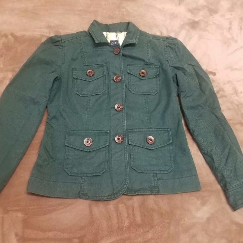 GAP BLAZER OLIVE GREEN COTTON MILITARY JACKET SZ 2